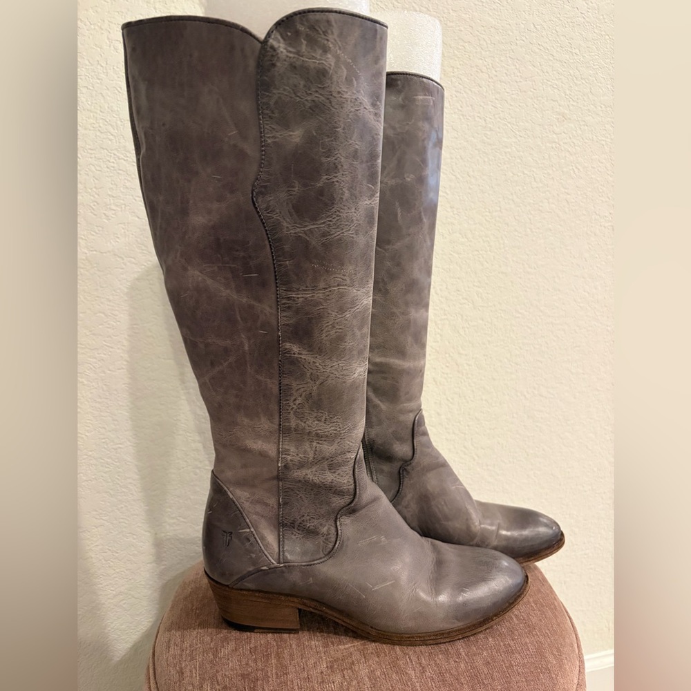 Frye Carson Piping antiqued Tall leather Boots for Women grey size 9.5